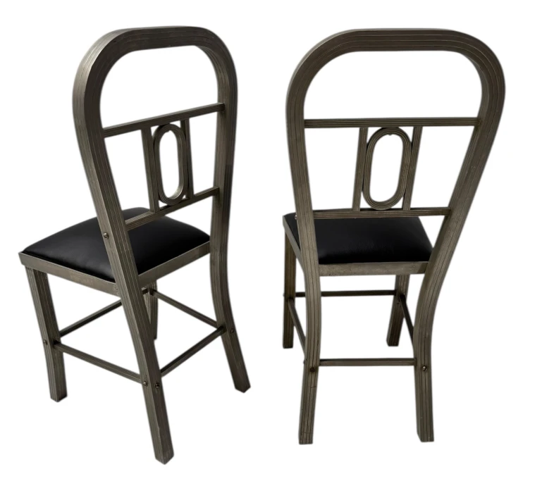 Two French Art Deco Side Chairs with Black Leather Seats, 1930s